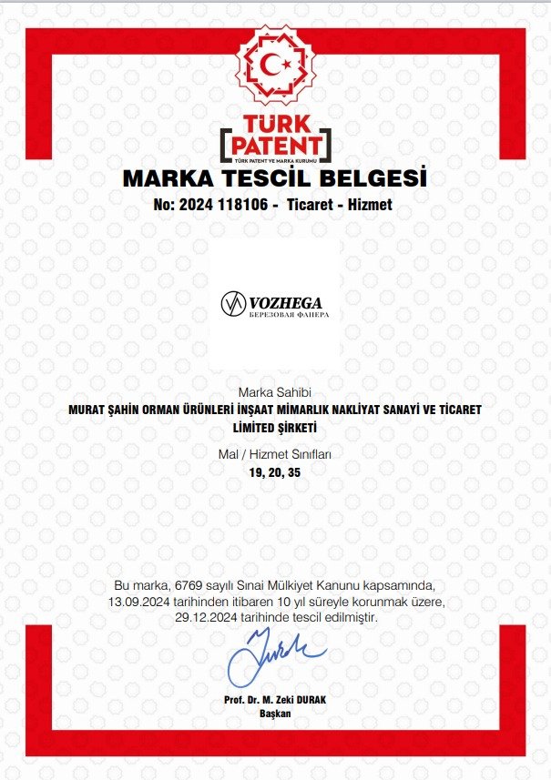 Marka Tescil Belgesi – VOZHEGA